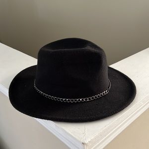 Chain Belt Decor Western Black Hat